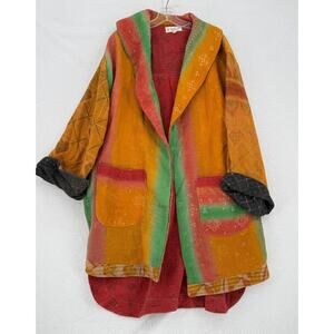 Kantha Bae Womens Colorful Orange Gauze Boho Open 3/4 Sleeve Jacket Free Size